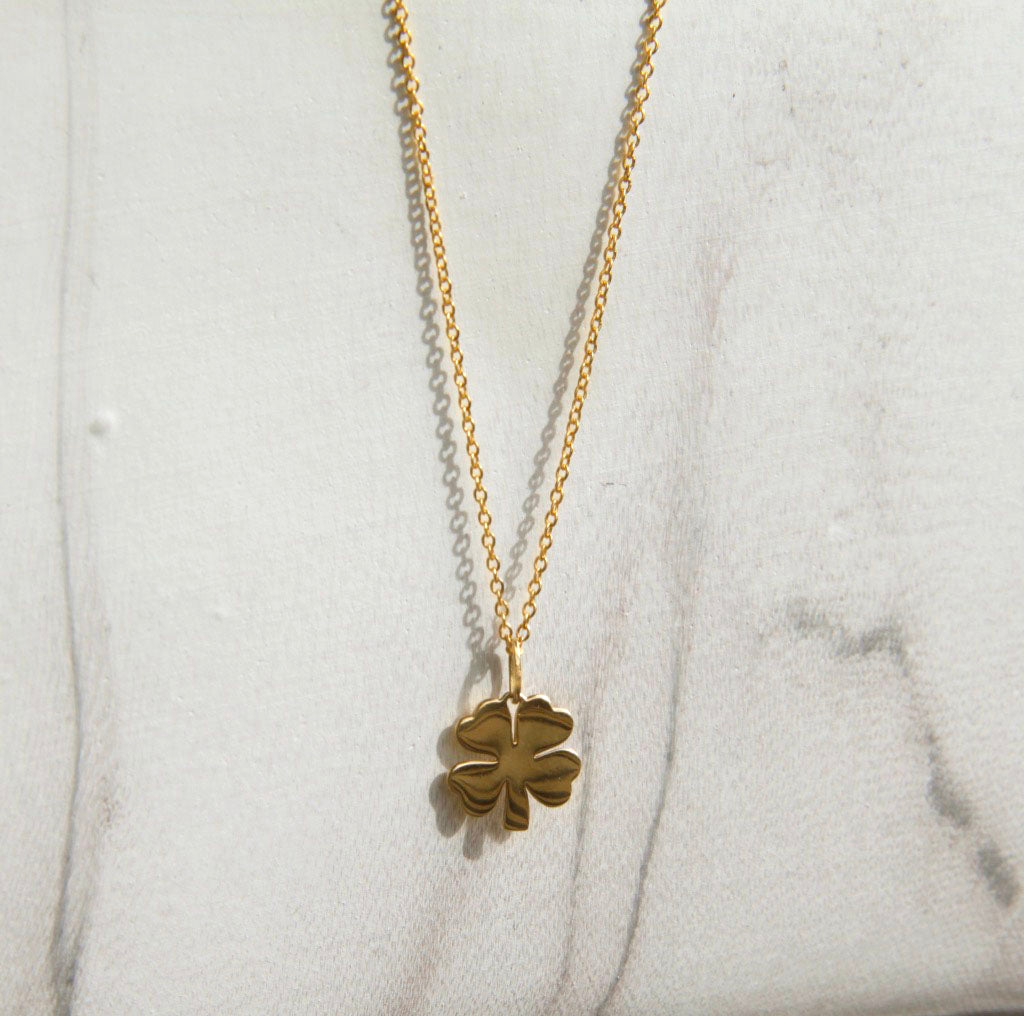 14k solid Gold Clover necklace, Mini clover pendant, Luck necklace, Gold clover necklace,  Minimalist jewelry