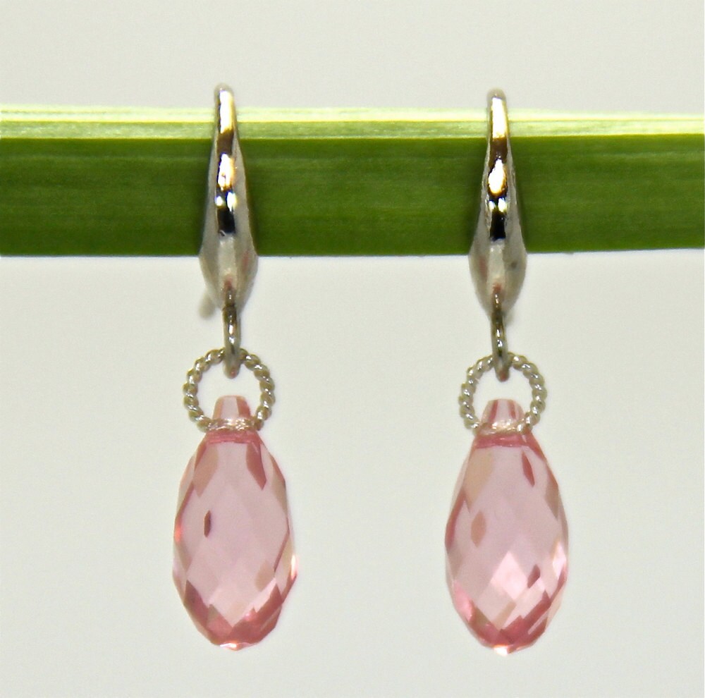 Pink Topaz Swarovski Earrings,  Swarovki Sterling Silver Earrings,Bridesmaid earrings, Crystal drop earrings, pink earrings, wedding jewelry