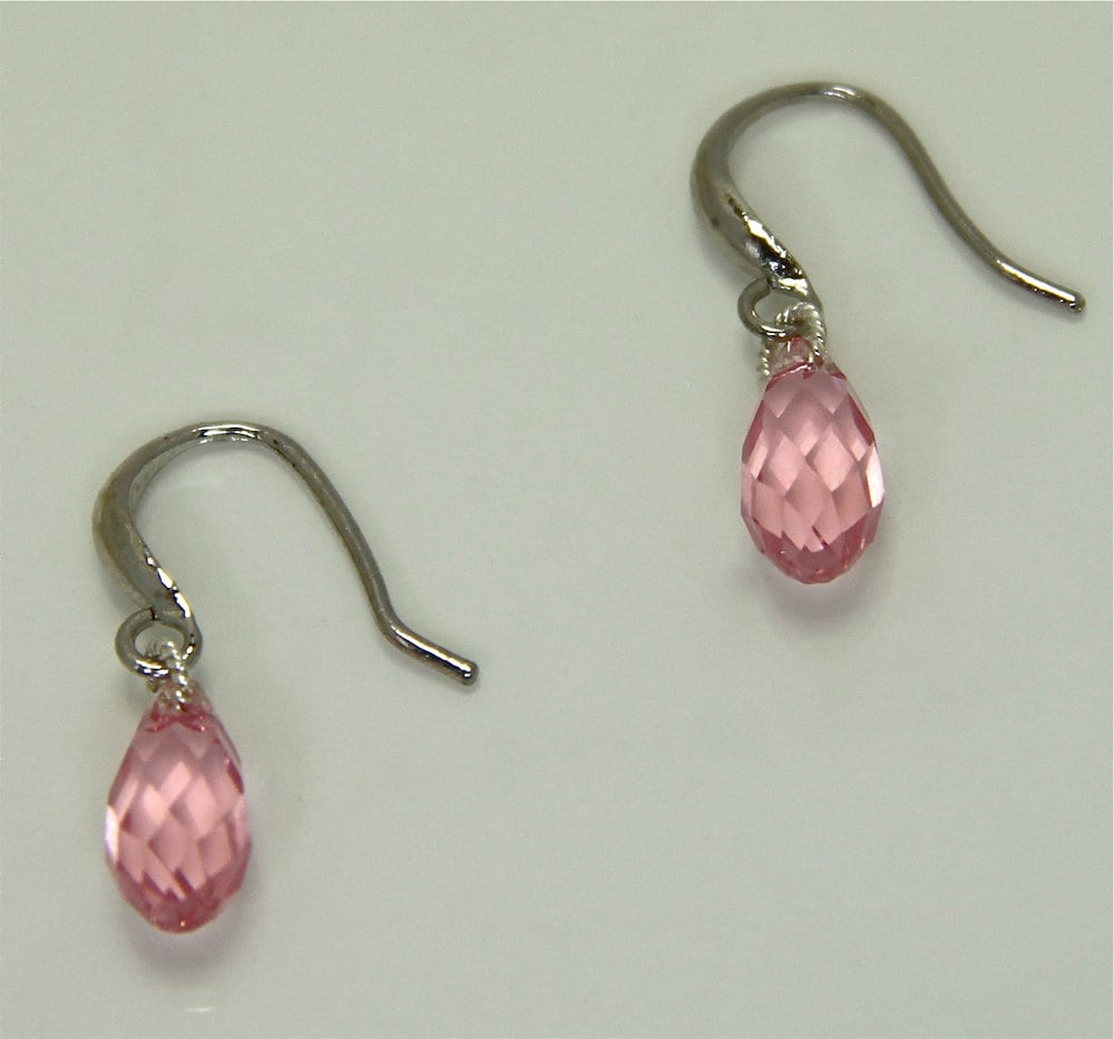 Pink Topaz Swarovski Earrings,  Swarovki Sterling Silver Earrings,Bridesmaid earrings, Crystal drop earrings, pink earrings, wedding jewelry