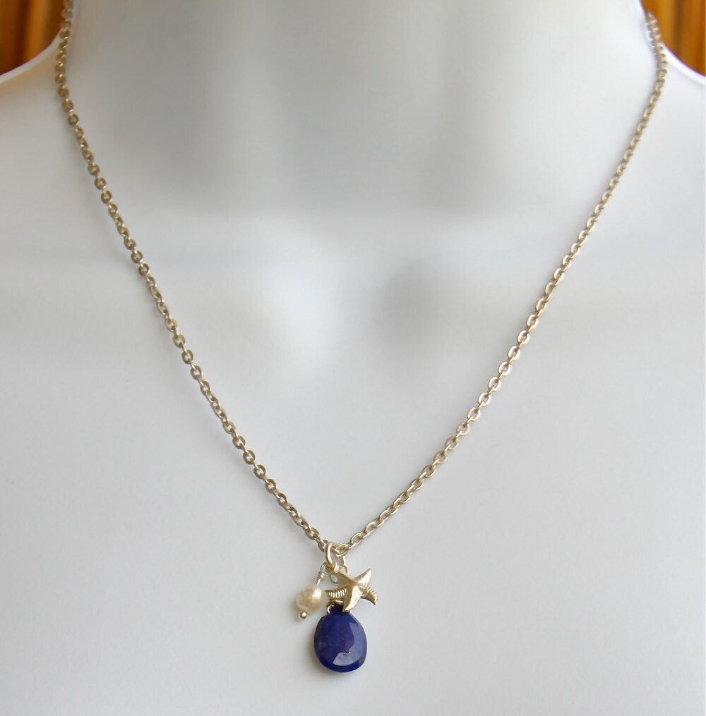 Blue Lapis Necklace, Blue Necklace, Blue Sterling Silver Charm necklace, gift for her.