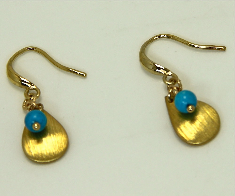 Turquoise Earrings, Gold Leaf Earrings, Leaf Earrings, genuine turquoise earrings, gift for her