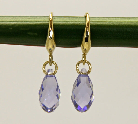 Amethyst Crystal Gold Earrings, Swarovski purple Earrings, gifts for her