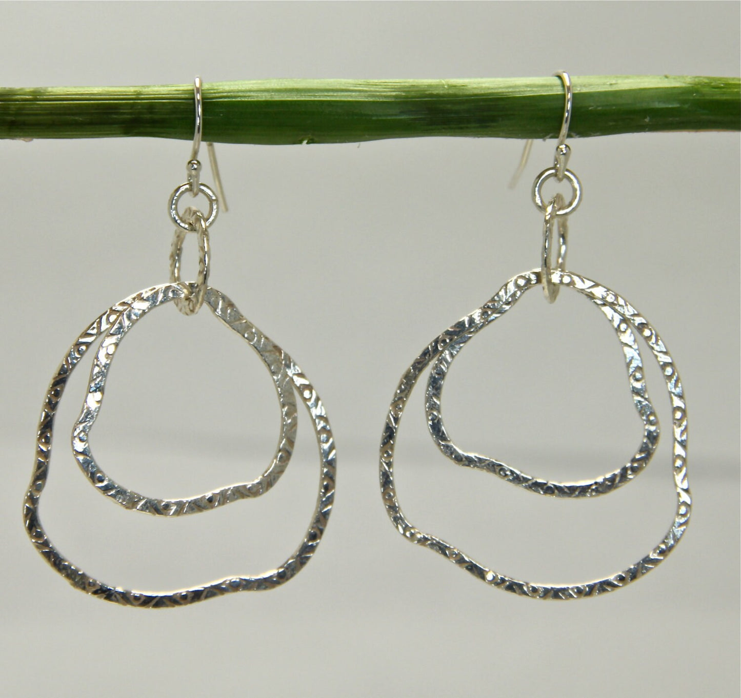 Sterling Silver drop hoops, Silver Hoops, Boho earrings, Silver hoops earrings