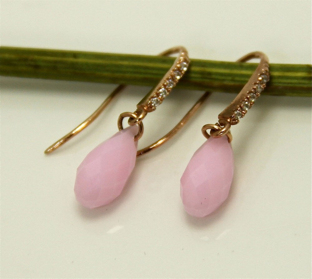 Pink Opal Swarovski Crystal CZ Earrings,  Bridesmaid earrings, wedding jewelry, Rose Gold Pink CZ  Earrings, Rose Gold drop earrings