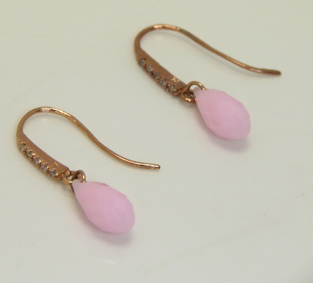 Pink Opal Swarovski Crystal CZ Earrings,  Bridesmaid earrings, wedding jewelry, Rose Gold Pink CZ  Earrings, Rose Gold drop earrings