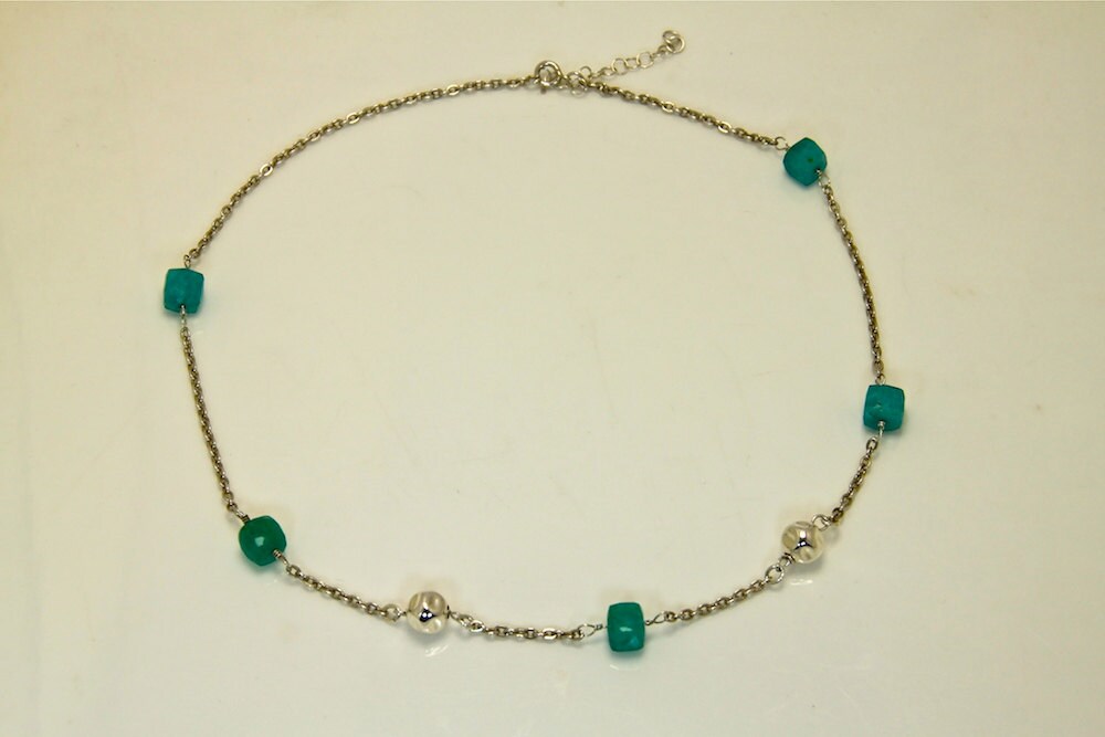 Amazonite Sterling Silver necklace, Aqua Amazonite necklace, Amazonite beads necklace