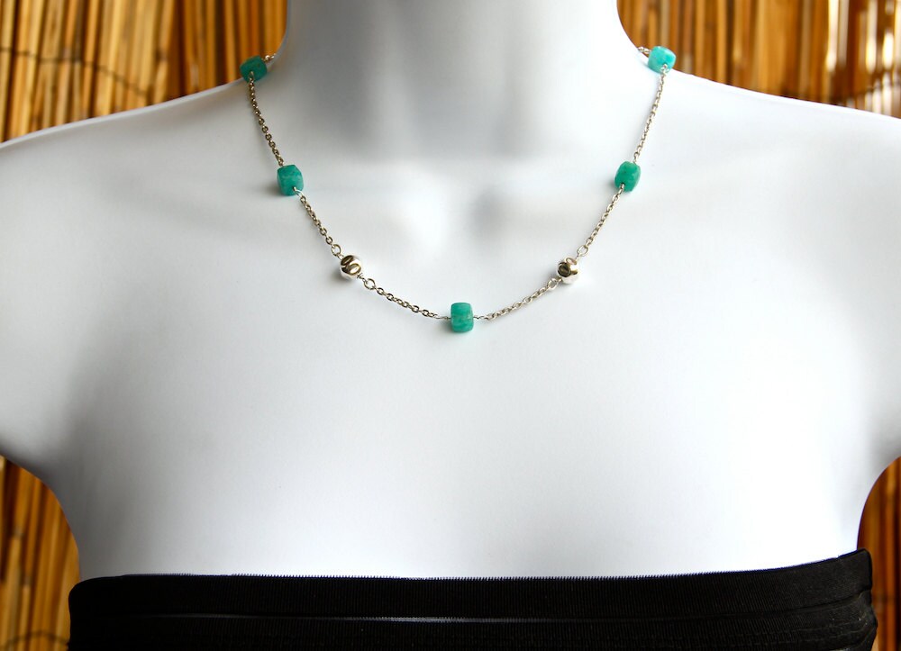 Amazonite Sterling Silver necklace, Aqua Amazonite necklace, Amazonite beads necklace