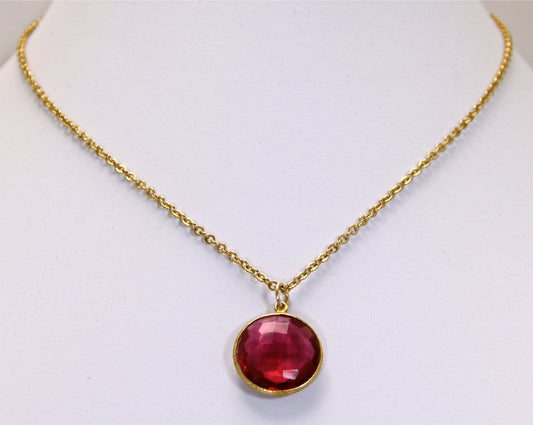 Red Quartz Necklace, Red Gold necklace, Red Quartz pendant, bezel gemstone pendant, friendship necklace