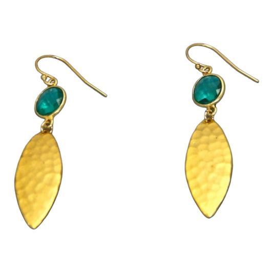 Gold Leaf Earrings, Leaf earrings, Boho Jewelry, Boho Earring, blue Quartz earrings, s, Gold Leaf earrings, Boho chic earrings