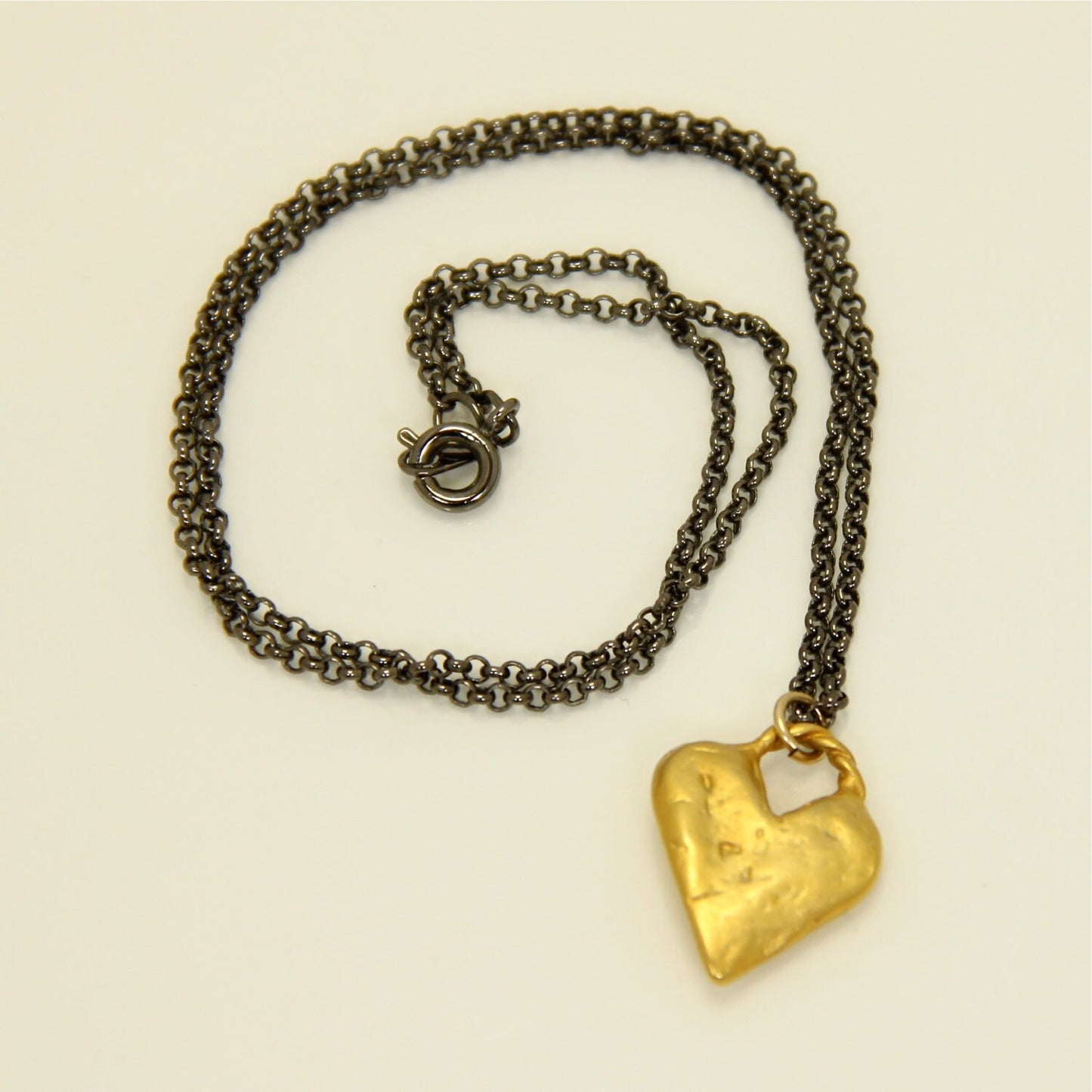 Gold Heart necklace, Gold Heart pendant, Gold and black Heart necklace,