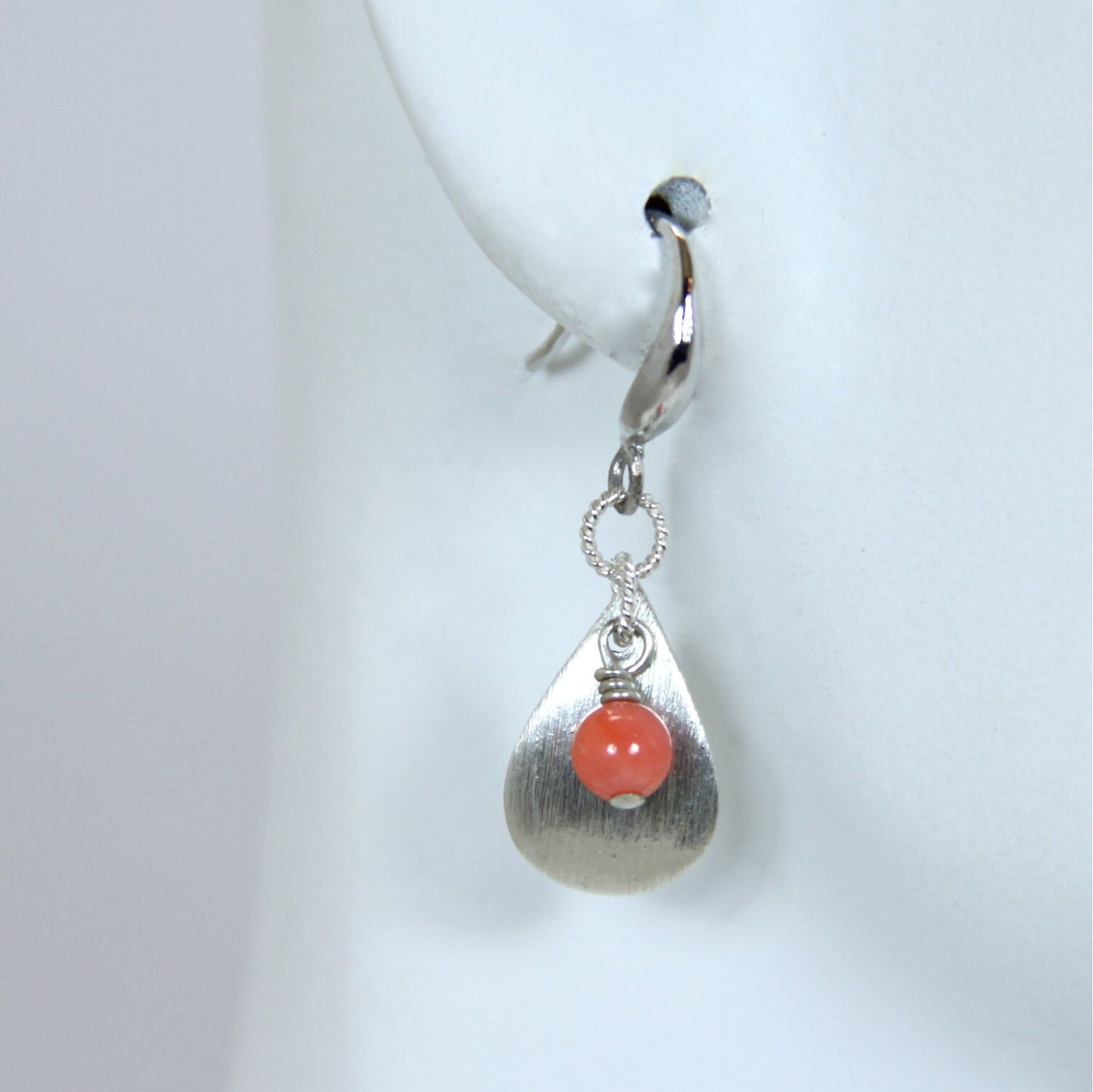 Coral Sterling Silver drop Earrings, Coral earrings, Leaf earrings