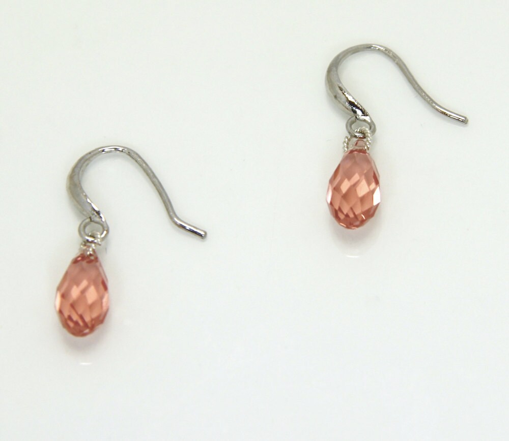 Peach Swarovski Crystal Earrings, Swarovski Crystal Sterling Silver Earrings, Crystal drop Earrings, Holiday Gifts for her, Jewelry Gift