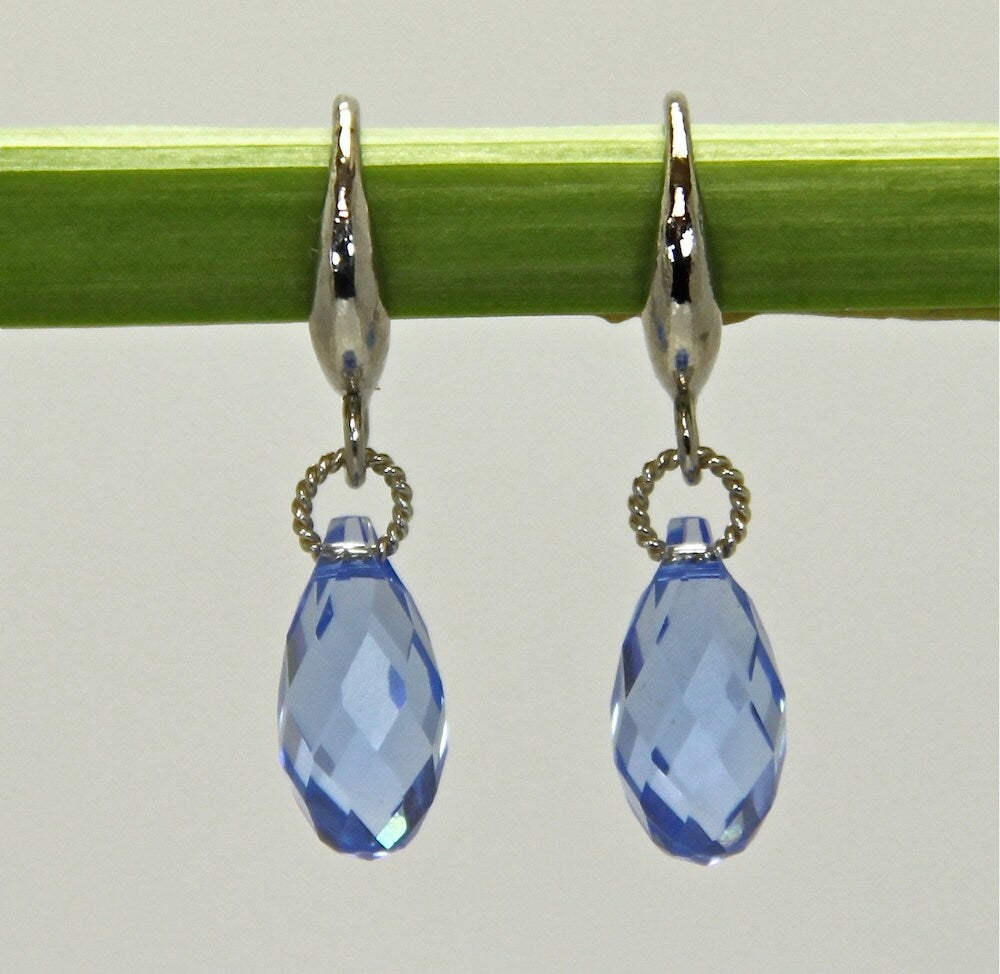 Blue Sapphire Swarovski crystal Sterling Siver Earrings, Blue dainty earrings, Blue Swarovski earrings, Blue Minimalist Earrings