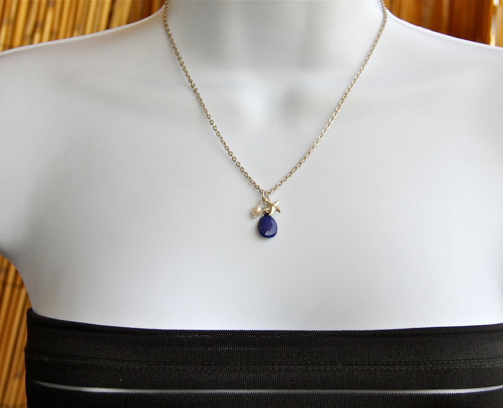 Blue Lapis Necklace, Blue Necklace, Blue Sterling Silver Charm necklace, gift for her.