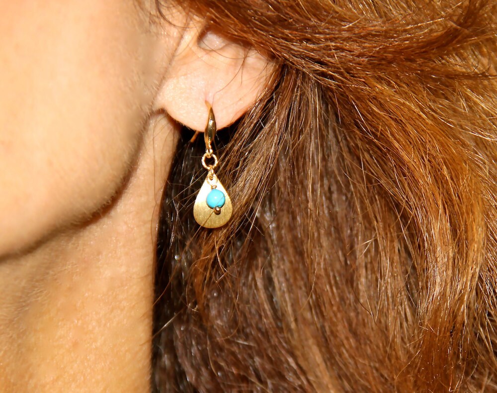 Turquoise Earrings, Gold Leaf Earrings, Leaf Earrings, genuine turquoise earrings, gift for her