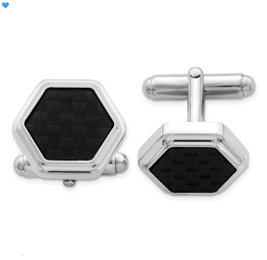 Sterling Silver Black Carbon Fiber Inlay Cufflinks