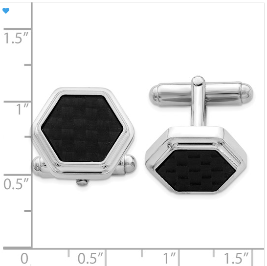 Sterling Silver Black Carbon Fiber Inlay Cufflinks