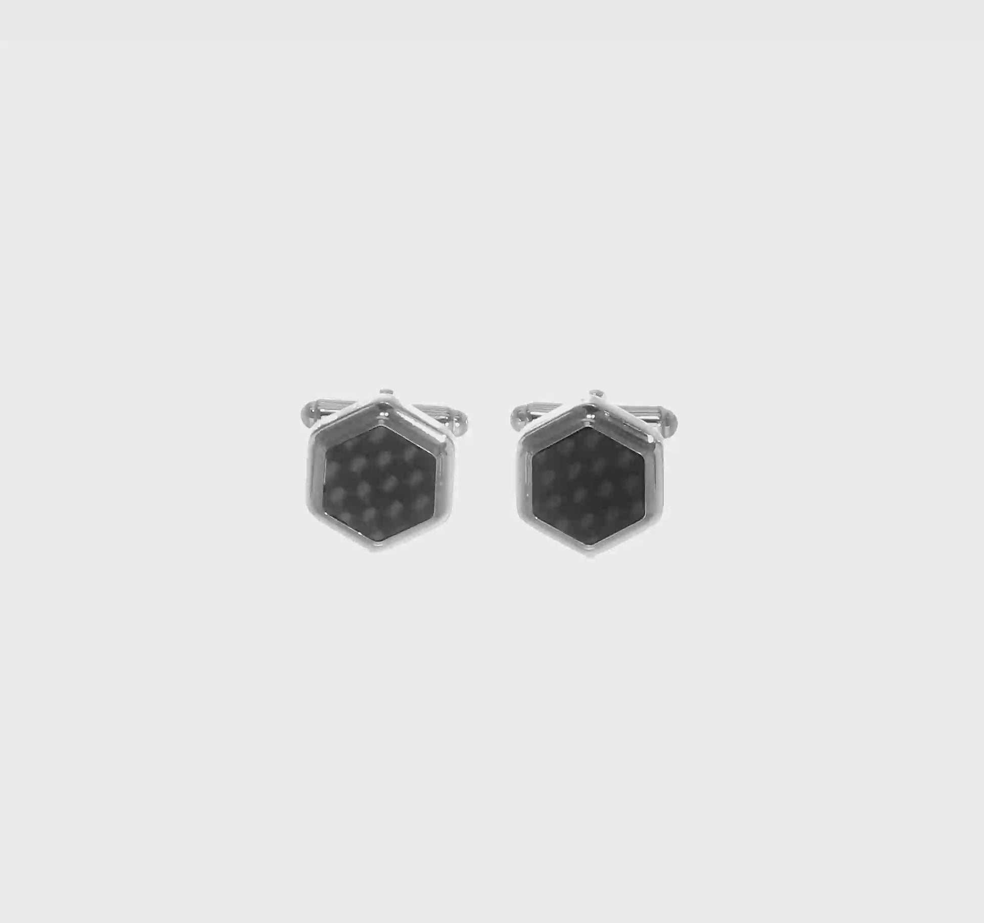 Serling Silver Rhodium plated for extra shine cufflinks with black carbo fiber inlay.